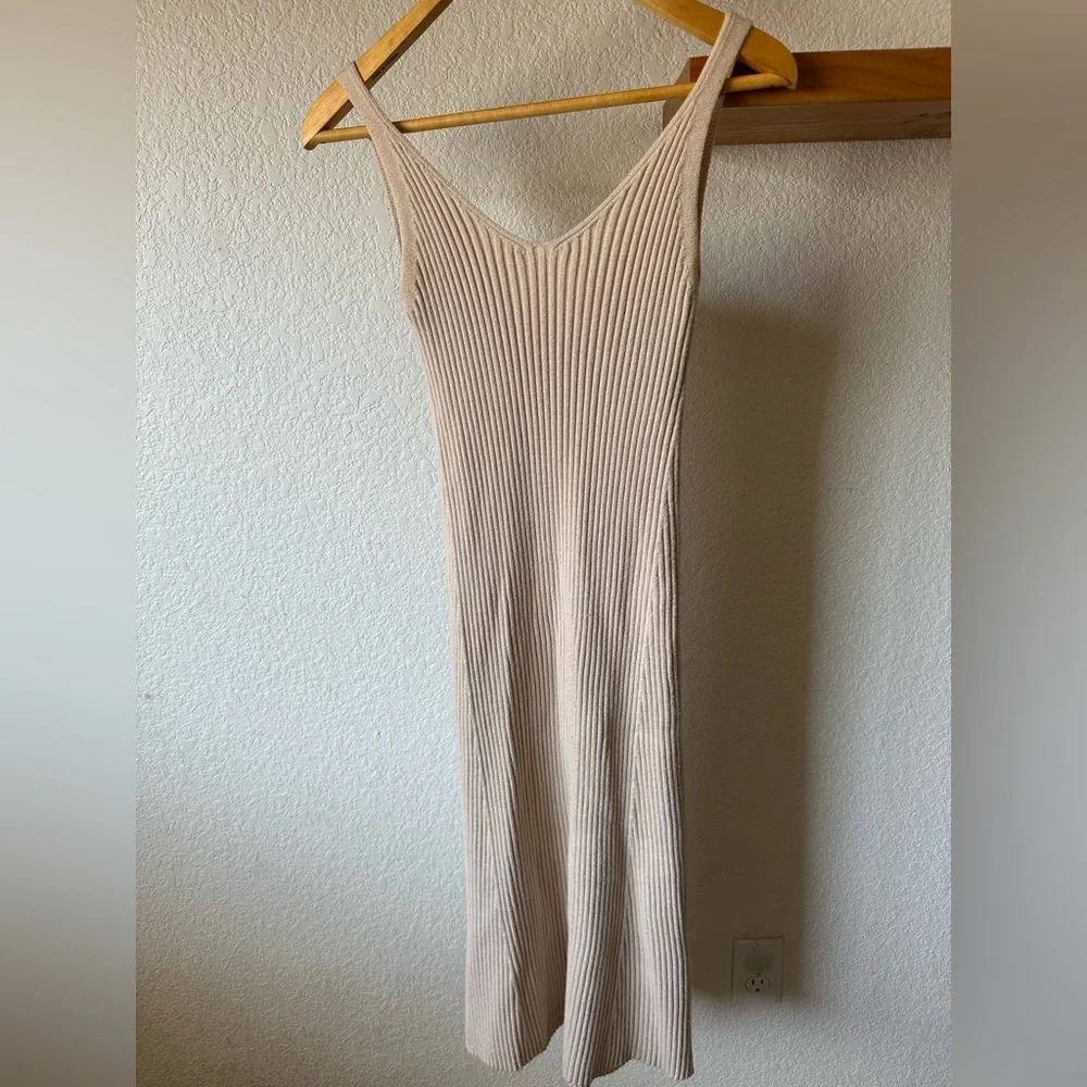 Luca + Grae Dress & Cardigan Sweater Ribbed Body-con Set Tan Size Medium - Picture 6 of 7